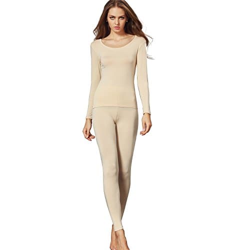 Liang Rou Women's Crew Neck Top & Bottom Ultra Thin Thermal Underwear Set