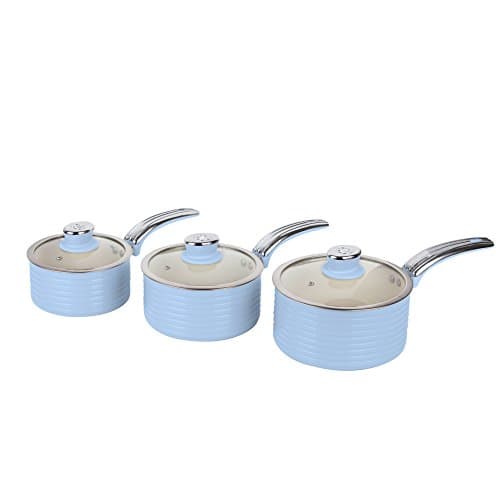 Swan SWPS5020BLN Retro 5 Piece Aluminium Pan Set with Glass Lid, Non-Stick Ceramic Coating, Blue — view 2