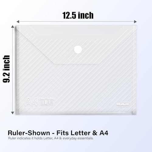 WORPSON 10 Pack, Plastic Envelopes – Transparent Heavyweight Waterproof Reusable File Folders for A4 Letter Sized Documents, Receipts, Photos & Office/School Use (10) — view 2