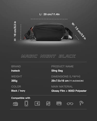 Inateck Sling Bag X-Pro, Expandable Multifunctional Shoulder & Crossbody Bag for Electronics, 16 Compartments with RFID-Blocking Pocket, Ideal for Travel, Commuting, Sports, and Leisure — view 3