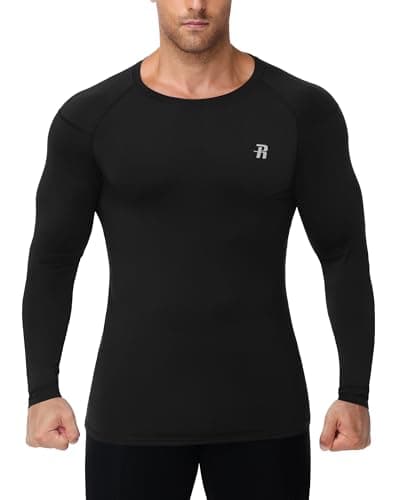 Runhit Men's Black Compression Long Sleeve T Shirt, UPF 50+ Quick Dry Sport Base Layer Tops, Mens Football Underlayer for Running Gym Cycling Golf Training M — view 2
