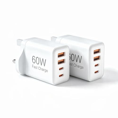 USB C Charger 60W,2Pack 4Port Fast Charging Type C UK Wall Plug for lPhone