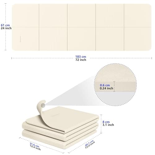 READAEER Foldable Yoga Mat for Travel Folding Yoga Mat 6mm Thick with Carrying Bag, Non-Slip TPE Exercise Pilates Mat (White) — view 2