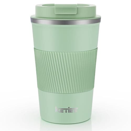 KETIEE Travel Mug Insulated With Leakproof Lid, Reusable Double Walled Coffee Cup, Stainless Steel for Hot Cold Drinks, 380ml Ice Green