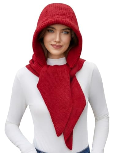 heekpek Hooded Scarf for Women 2 in 1 Hat Scarf Red