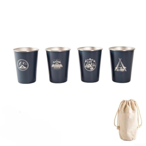 QuivyLivy 4 Piece Camping Mug Set 350ml Stainless