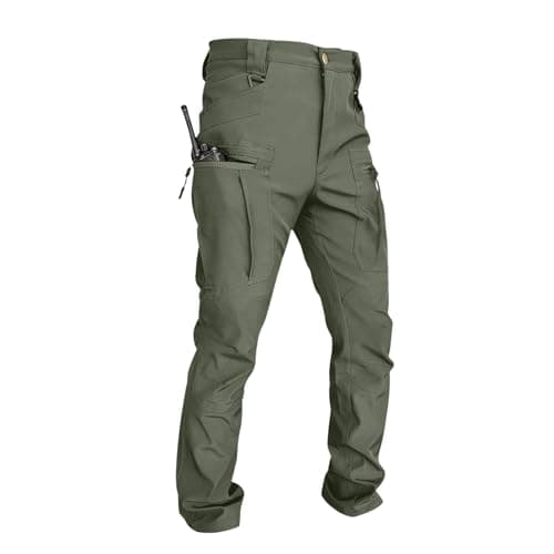 AMDOLE Work Trousers Men Stretch Tactical Work Pants Multi-Pocket Elastic Waist Cargo Trousers for Men UK for Hiking Outdoor Camping Casual Lightweight Durable Waterproof Trouser Blackish Green #3 XL — view 5