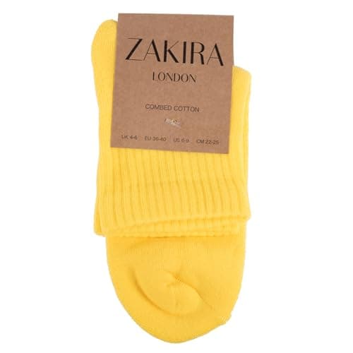 ZAKIRA Combed Cotton Terry Trainer Socks, 6-10 (UK), Yellow — view 3