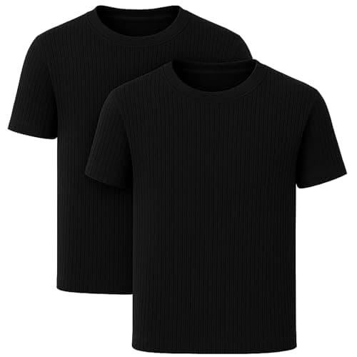 Golomak® Pack of 2 Mens Thermal Short Sleeve Tops, Warm Crew Neck Base Layer T-Shirts for Winter Work, Hiking & Outdoor Sports – Lightweight Thermal Underwear Shirts (Black, Medium)