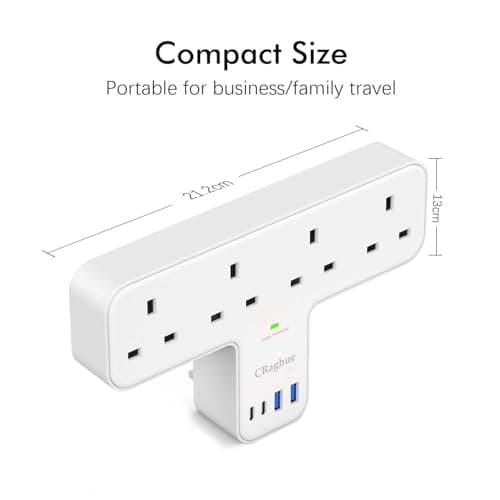 CRaghue Multi Plug Adapter, 8 in 1 Plug Extension Socket 4 Way with 4 USB, Plug Adapter UK, Wall Socket Plug Extender for School Home, Kitchen, Office, White — view 6