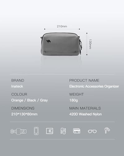 Inateck Portable Cable Organiser Bag, Splash-Resistant Travel Accessory Electronics Bag for Essentials, for Charger, Power Banks, Hubs, S, Grey — view 2