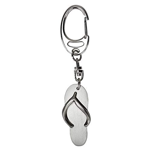 Travel Safely flip flop metal keyring in a smart organza pouch with printed gift tag — view 3