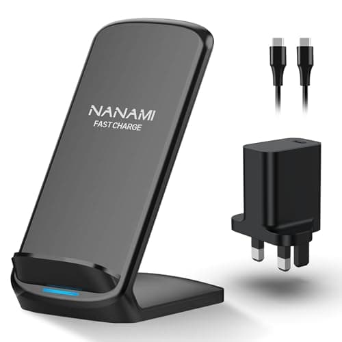 NANAMI Wireless Charger with 20W PD 3.0 Plug - Fast Charging Stand for iPhone 17 16 15 14 13 Pro Max 12 11 SE2 XS XR X 8, Induction Charger for Galaxy S26 S25 Ultra S24 S23 S22 S21 S20 S10 S9