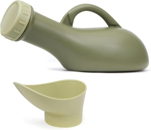 Unisex Urinal Bottle for Men and Women (32oz/1000ml) – Portable Spill-Proof Pee Bottle with Female Adapter & Leak-Resistant Lid – Discreet Olive Green Bedside & Travel Potty (1 Pack)