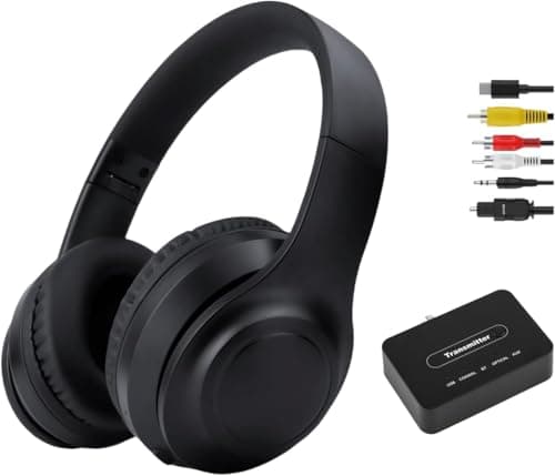 Hybrid Active Noise Cancelling Wireless TV Headphones for Seniors, ANC TV Headset with 5-in-1 Transmitter (Optical/Coaxial/RCA/USB/AUX), No Audio Latency, Clear Voice, Compatible with TV/PC