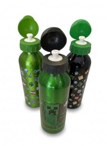 Minecraft Aluminium Water Bottle Set – Pack of 3 Assorted Designs, 500ml Leak-Proof Screw Cap, BPA-Free, Lightweight & Durable for Kids, School, Sports, Travel, Green — view 6