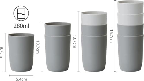 Topsky 4-Pieces Dishwasher Safe Plastic Tumblers Travel Mouthwash Cup Reusable Water Cup Travel Camping Portable Cups Coloured Plastic Cups 2 Grey 2 White 280ml — view 2