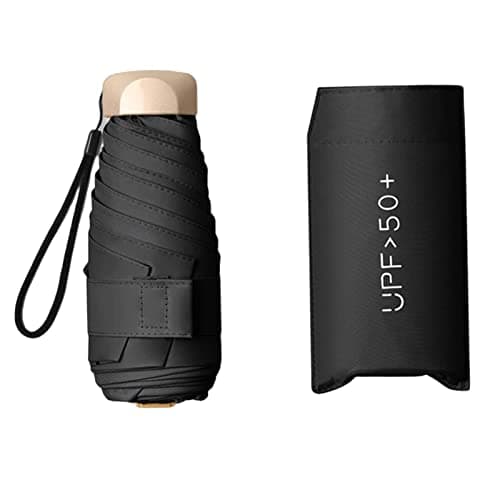 Perfeclan Travel Umbrella Mini Folding Umbrella Strong 2 in 1 Function Water Resistant Folding Portable Handbag Pocket Umbrella, Sunshade UmbrellaUPF>50+ UV Protection Lightweight, Black
