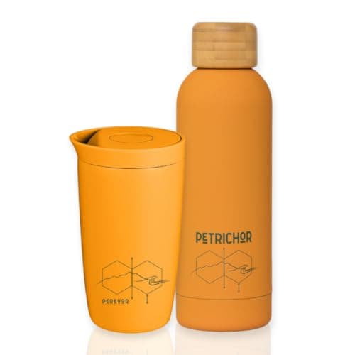 Perevor 360ml Travel Cup & 500ml Insulated Flask Water Bottle Bundle - Gold