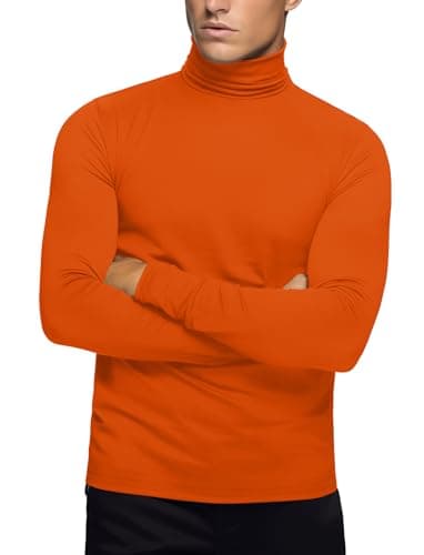 Zengjo Mens Polo Neck Thermal Top Long Sleeve Base Layer (Orange, XL)