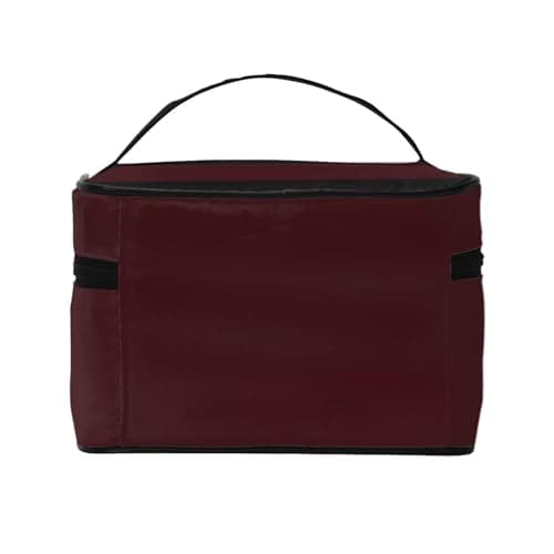 Maroon Travel Makeup Bag – Portable Toiletry Organizer with Zipped Compartments for Brushes, Bottles & Skincare — view 2
