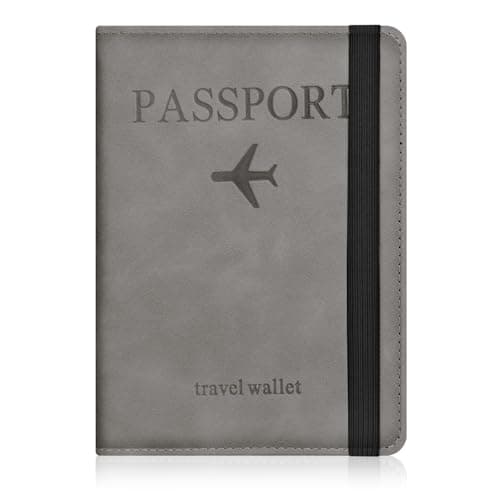 AOOSU Passport Holder Cover, PU Leather Passport Cover with RFID Blocking Travel Wallet, Portable Universal Travel Wallet Case Organiser for Money, Boarding Passes, Credit Cards Gray