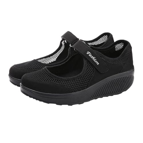 Mary Jane Sneakers for Women Wide Fit Orthopedic Trainers Walking Breathable Adjustable Strap Anti Slip Summer Casual Ladies Outdoor Sport Shoes (Z02 Black, 6)