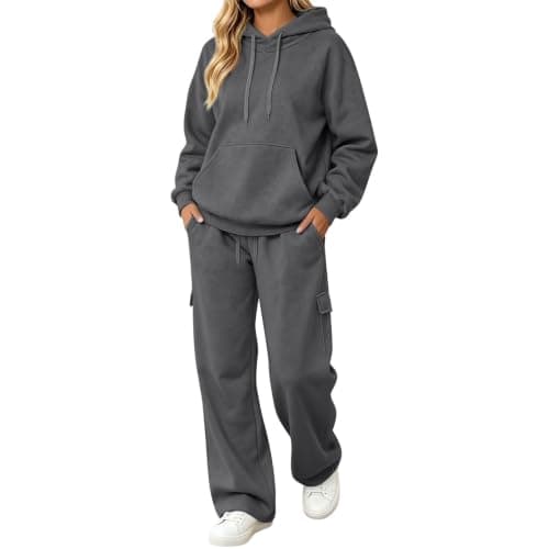 Womens Tracksuit Set 2 Piece Lounge Wear UK Oversized Hoodie Wide Leg Jogger Bottoms Co Ord Set Ladies Activewear Winter Warm Fleece Leisure Outfit Gym Travel Airport Clothing Plus Size Petite