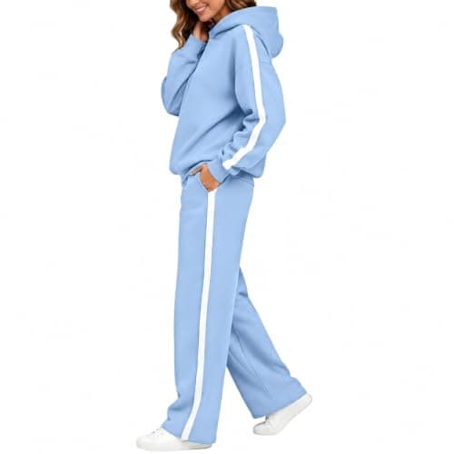 Womens Sky Blue 2 Piece Outfit Pullover Hoodie and Wide Leg Trousers — view 2