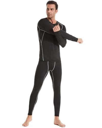 Orrfreer 2 Pack Men’s Thermal Underwear Set Fleece Lined Compression Base Layer For Winter Sports Long Sleeve Top & Long Johns For Men Thermal, Skiing, Running, Hiking Black/Black XXL — view 3