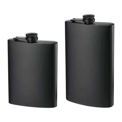 2 Pack Hip Flasks for Liquor, 8 Oz & 12 Oz Hip Flask Alcohol Leakproof Stainless Steel Thin Hip-Flasks for Men & Women Climbing Camping Barbecue Bar Party Festivals Travel and Gift (Matte Black)