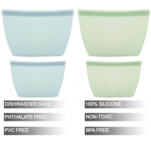 PandaEar 4 Pack Reusable Silicone Food Storage Bags, Leakproof Stand-Up Freezer Bags, Microwave Safe, for Meal Prep, Snacks, Baby Food – 2 Large (34 oz) + 2 Medium (17 oz) — view 2