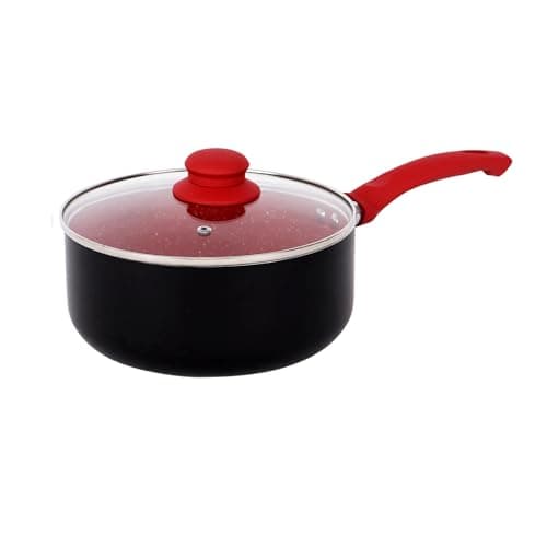 Gr8 Home Aluminium 8 Piece Marble Stone Effect Non Stick Cookware Set Ceramic Induction Frying Pan Saucepan with Lid Cooking Kitchenware (Red) — view 4