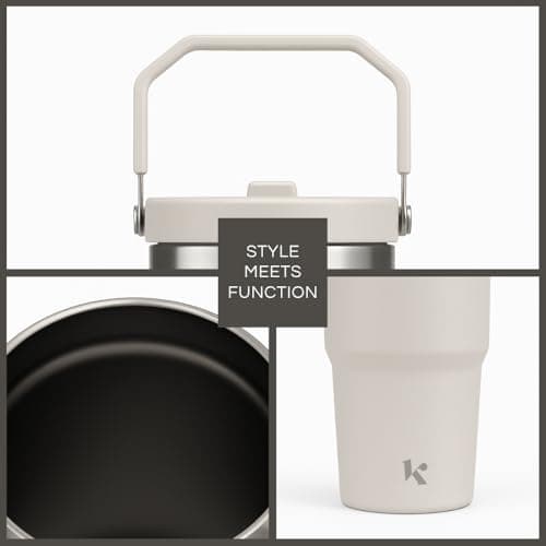 Kichna Grey Tumbler with Straw & Lid | Stainless Steel Double Wall Insulated Travel Mug with Carry Handle | Leak Proof Design Keeps Drink Hot or Cold | Perfect for Coffee, Water, Smoothies — view 3