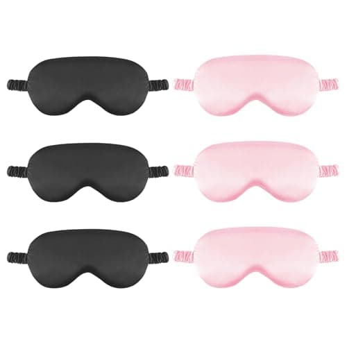 UILYNIU 6 Pieces Sleep Mask, Silk Sleep Mask with Adjustable Strap, Blackout Eye Mask, Soft Eye Mask for Sleeping, Silk Sleeping Eye Masks for Women Men Children, for Night,Travel,Nap (Black Pink)