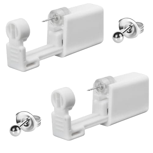 FJDRSIG 2 Pcs Disposable Ear Piercing Kit, Painless Self Ear Piercing Gun Kit, Portable Self Ears Piercings, Safety Ears Piercings Gun Tool,for Girls Boys Women Men Lobe Cartilage Helix(White)