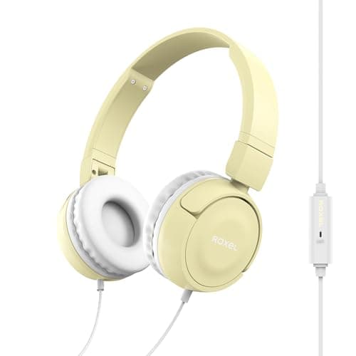 Roxel RX110 Lightweight Wired Foldable Headphones with Mic & Volume Control, On-Ear Headphones, Ergonomic Design, Answer Incoming Calls, Compatible with Android and IOS Devices (Yellow)