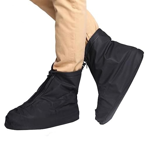 Sepikvin Waterproof Shoe Covers, Non-Slip Foldable Overshoes with Zipper Keep Your Shoes Dry for Cycling Bowling Walking in Rain and Snow (L)