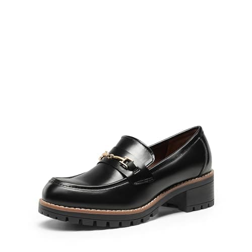 DREAM PAIRS Women's Chunky Loafers Dressy Shoes,Black-Pu,9