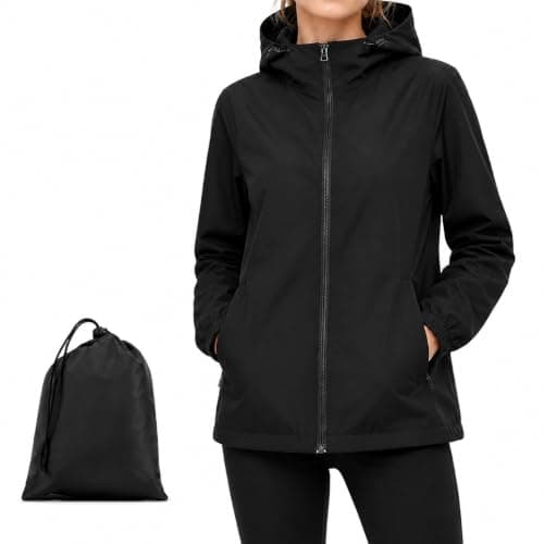 Innfttwo Lightweight Rain Jackets Womens Ladies Waterproof Jackets with Hood Packable Raincoat Women for Running Cycling Hiking (UK, Alpha, S, Regular, Regular, Black)