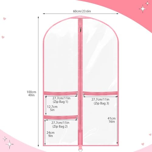 4 Pack Clear Dance Garment Bags 40" Dance Costume Bags with 3 Pockets,Pink — view 5