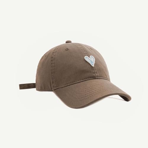 Couple's Heart Embroidered Baseball Cap Soft Hat for Women Men,Soft Cotton-Polyester | Heart Embroidery | Adjustable Strap | Unisex Winter Fashion Brown — view 2