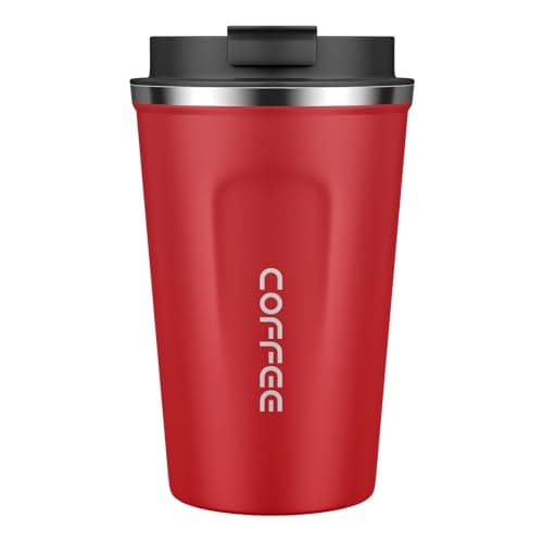 MOMSIV Coffee Cup, 380ml Stainless Steel Coffee Mug with Leak-Proof Lid, Insulated Vacuum Leakproof Travel Mug, Double-Walled Insulated Car Mug for Coffee, Tea Water (Red)
