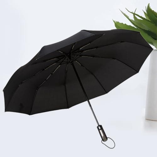 HINTRMENT Compact Automatic Folding Windproof Umbrella with Stainless Steel Fiber Frame Lightweight and Sturdy for Travel and Sun Protection in Classic Black — view 5