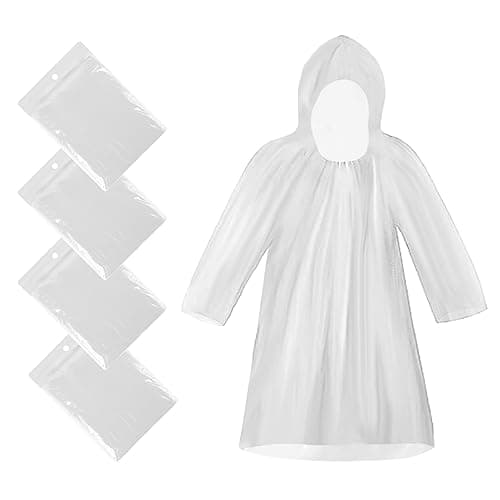 4 Pack Ponchos Waterproof with Sleeves and Drawstring Hood, Thickened Portable Adult Disposable Waterproof Poncho, Clear Raincoat Ideal for Festival Waterproofing, Theme Parks, Emergency, Camping