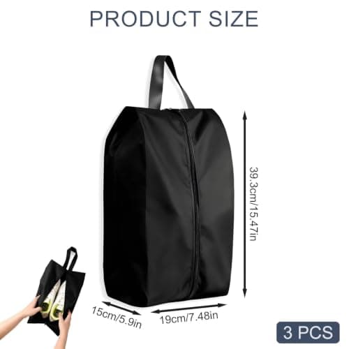 3 Pcs Shoe Bags for Travel, M Size Portable Shoe Bag, Waterproof Dust Proof Shoes Bags, Shoes Organizer with Zipper Closure, for Trainers, Gym, Business Trip, Black — view 2