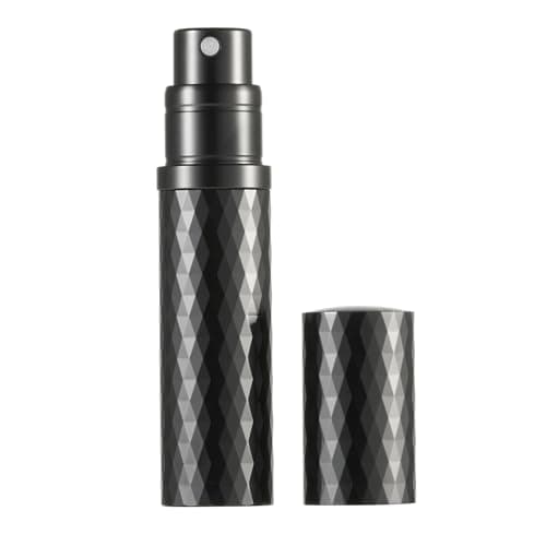 Aurdox Perfume Atomiser, Refillable & Travel Size Perfume Bottle with Bottom Pump, Leaking Proof, Luxurious Diamond Design, Mini Small Spray Bottles for Women and Men, 5ml (Black)