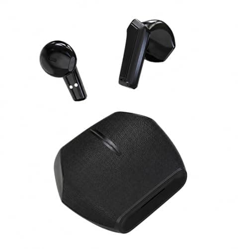 BUDZ Bluetooth 6.0 Semi-In-Ear Wireless Earbuds, 10mm PU+PEK Dual-Composite Drivers, ENC Dual-Mic Calls, 40H Playtime, 10-Min Quick Charge, Low-Latency Mode, Leather-Grain Polygonal Charging Case