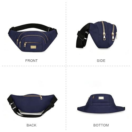ADUDVLO Bumbags for Ladies Women Men Lightweight Adjustable Bum Bag Fanny Pack with 4 Zipper Pockets,Fashionable Waist Pack for Travel, Running, Hiking, Cycling (Deep Blue) — view 6