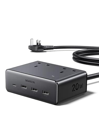UGREEN Extension Lead 1.5M, 2 Way Power Strip with 4 USB Ports